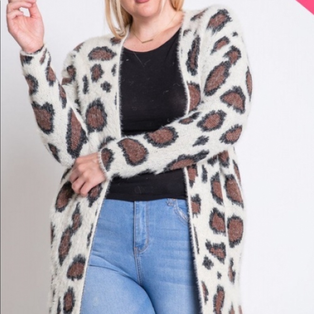 Leopard print cardigan.